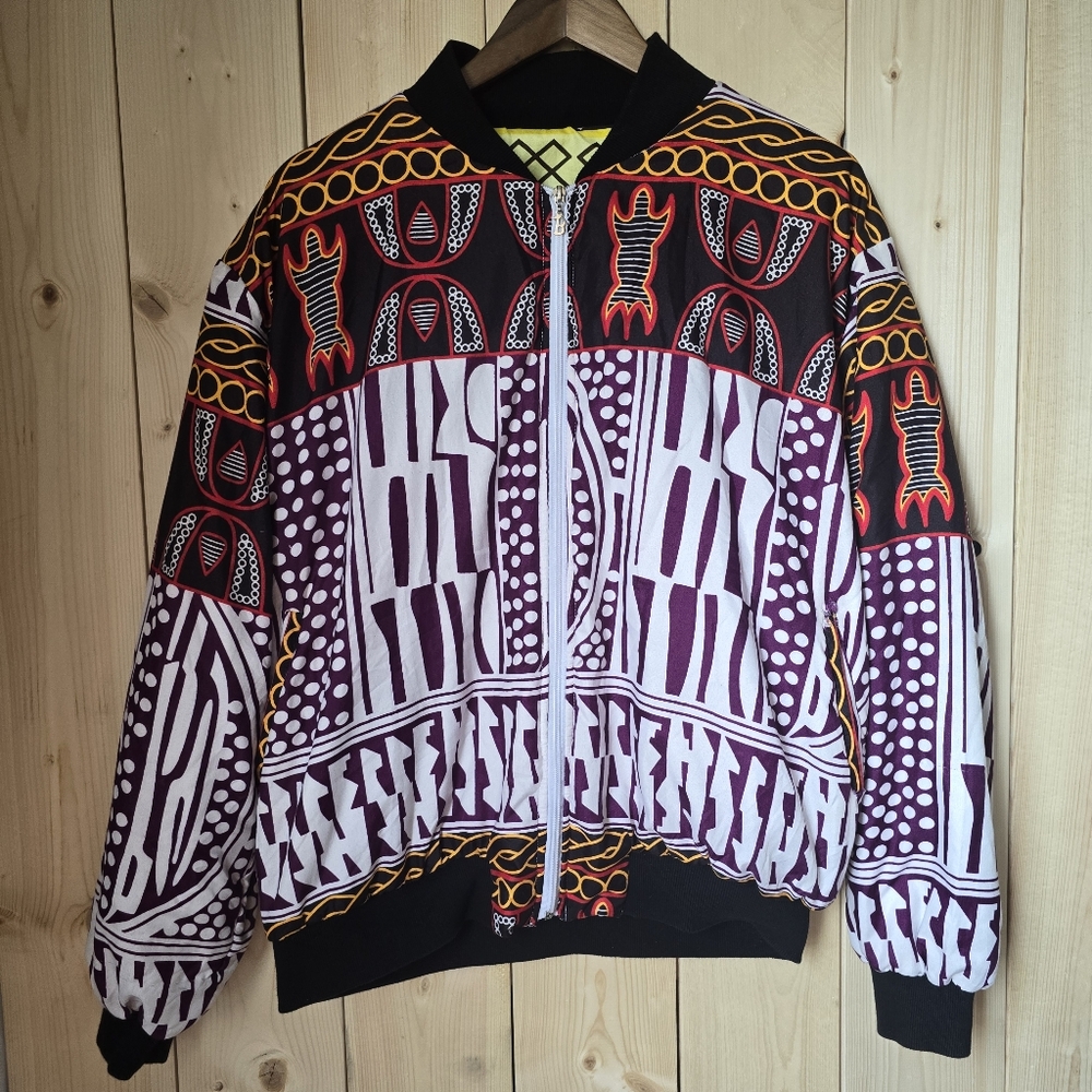 Colorful Wacky Fun Crazy Printed Colorful Zip Up Bomber Jacket